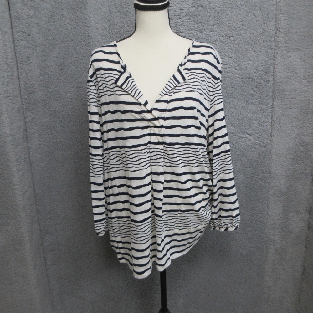 Chaus Sport Striped Nautical Shirt Women XL Blue White Rayon Blend Casual Coast